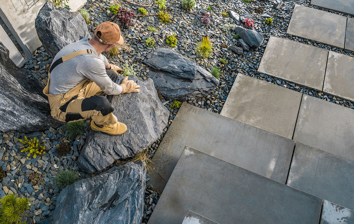 Assortment of decorative stones and pebbles used in landscaping