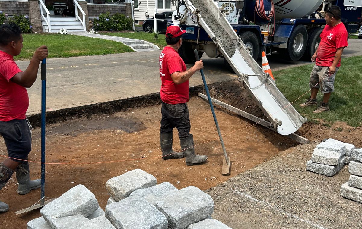 A driveway apron made of concrete pavers in Fairfield, CT, highlighting a modern and functional design.