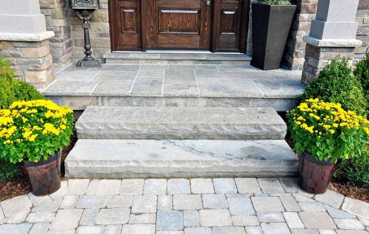 Custom stone front steps with paver walkway installed by stone front steps Contractor CT