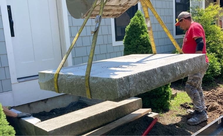 Skilled installation of custom stone front steps for Madison CT home