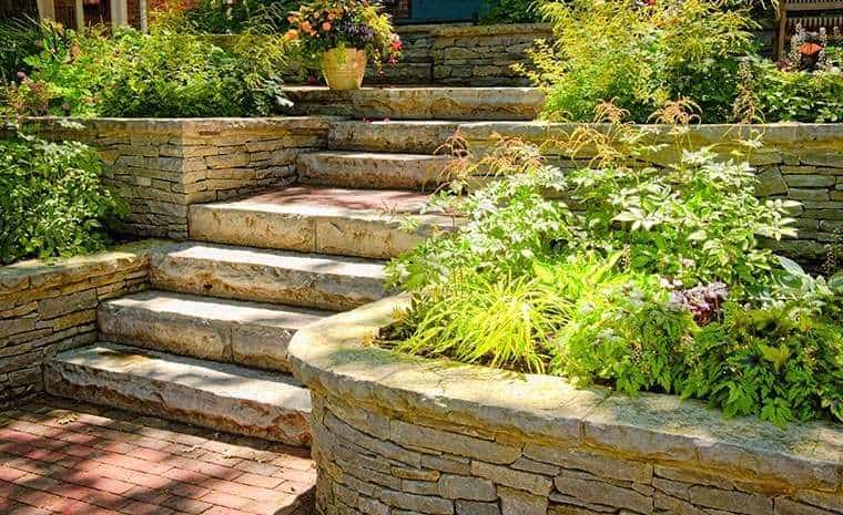 Custom stone steps with natural stone retaining walls by Mystic CT stone steps contractor